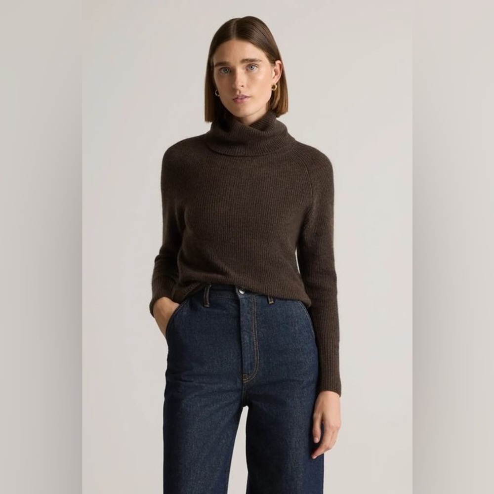 Quince Women’s Cowl Turtleneck Sweater in Dark Brown